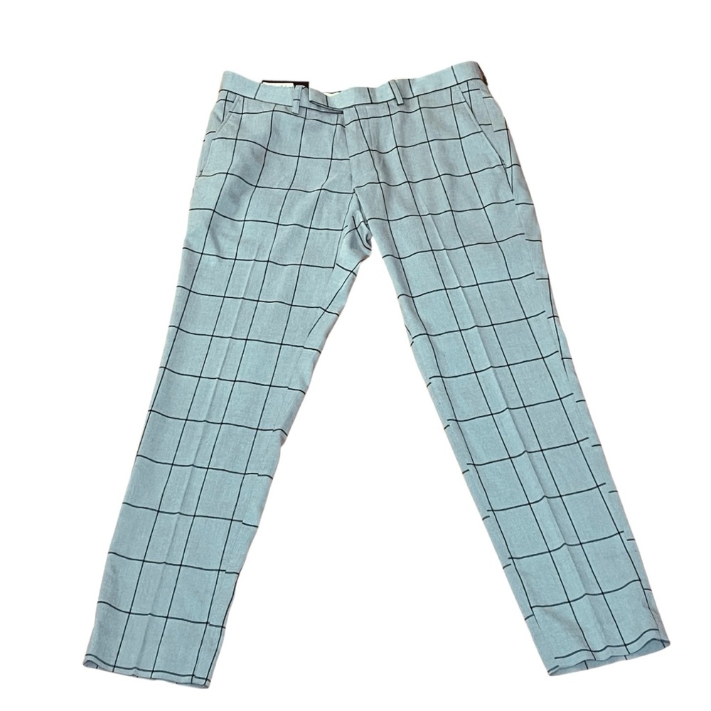 MOSS LONDON Mens Grey Black Plaid Cropped Stretch Pants Preppy Academia 32